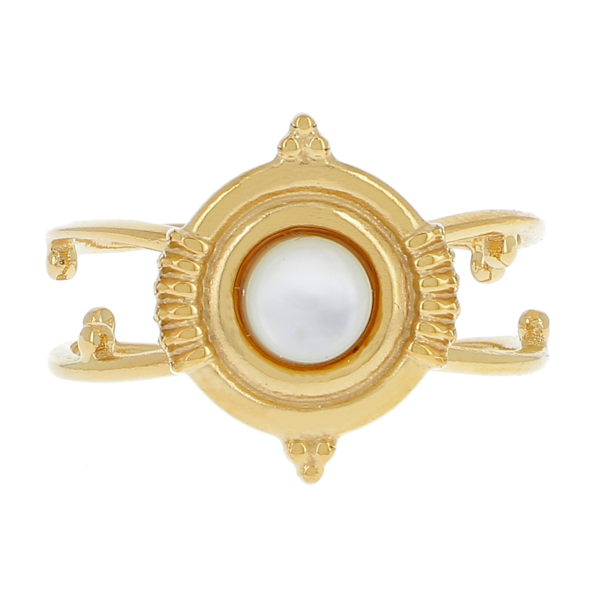 Bague créateur acier \'Cléopatra\' blanc doré (nacre) - 10 mm  - [R4412]