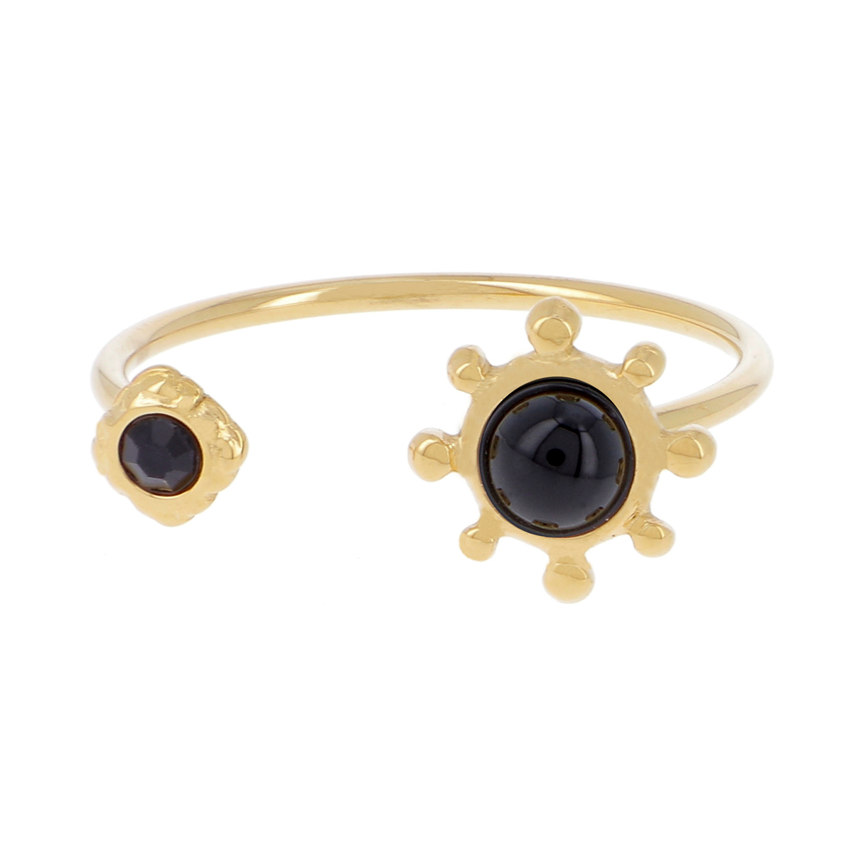 Bague créateur acier \'Cléopatra\' noir doré - 4 et 8 mm (onyx) - [R4416]