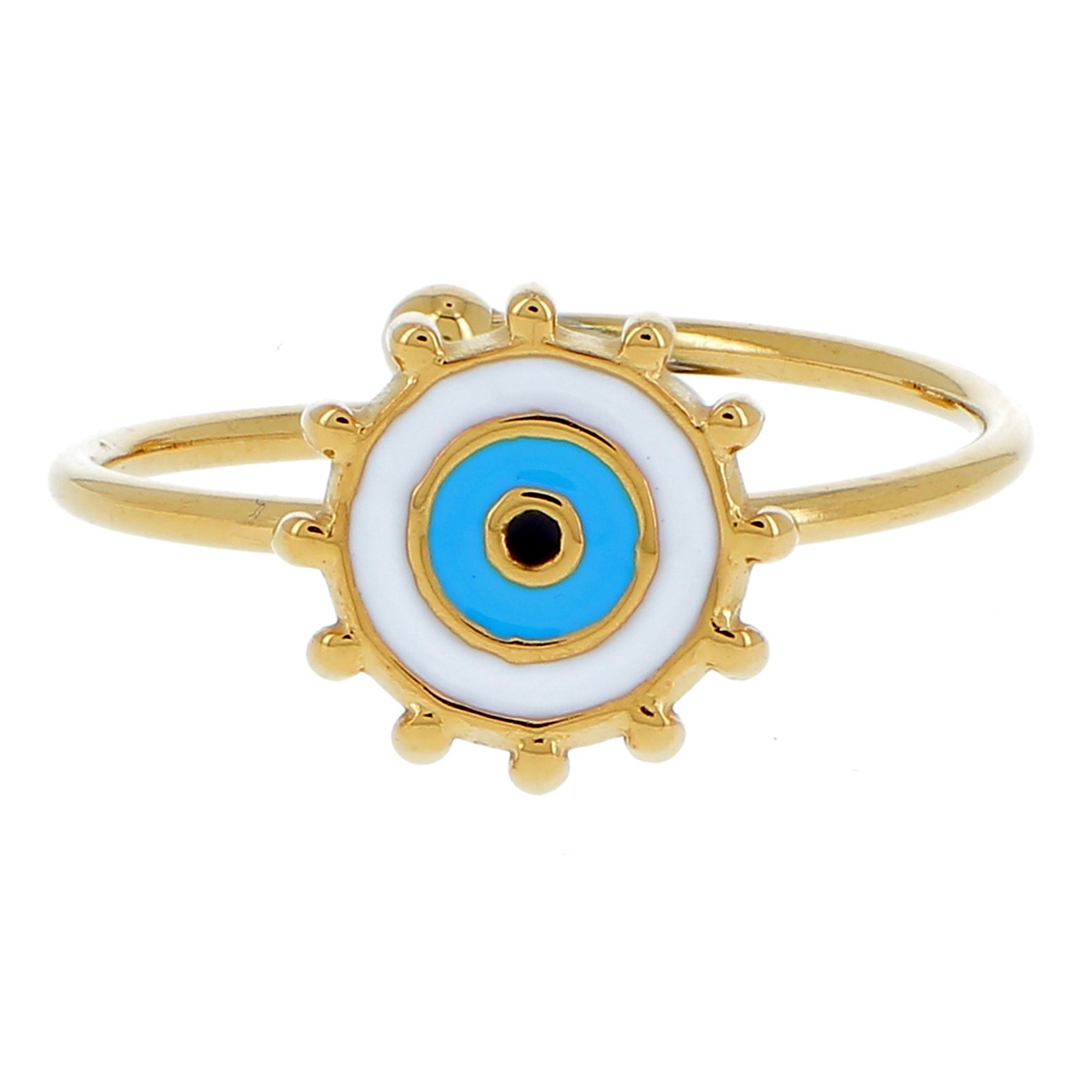 Bague créateur acier \'Cléopatra\' bleu blanc doré  - 10 mm (oeil) - [R4417]