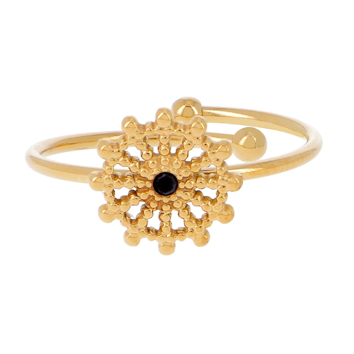 Bague créateur acier \'Cléopatra\' noir doré  - 10 mm  - [R4418]