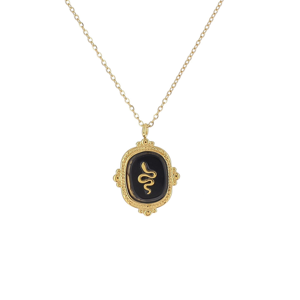 Collier créateur acier \'Cléopatra\' noir doré - 18x15 mm - [R4430]