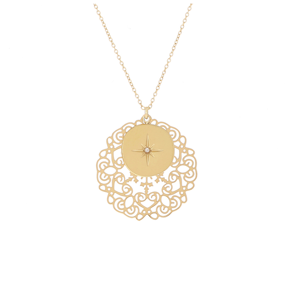 Collier créateur acier \'Cléopatra\' doré - 25 mm - [R4432]