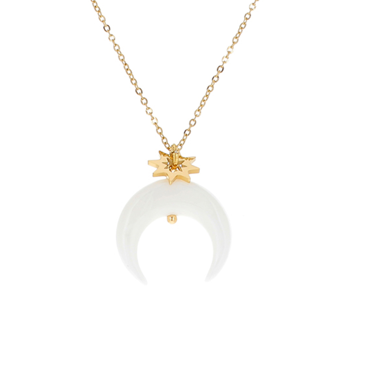 Collier créateur acier \'Cléopatra\' blanc doré - 20 mm (corne) - [R4434]