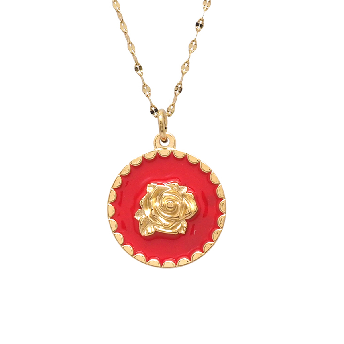 Collier créateur acier \'Rose Eternelle\' corail doré - 18 mm - [R4450]