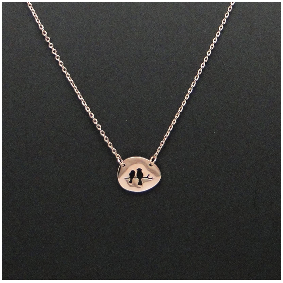 Collier créateur acier \'Tourtereaux\' rose gold - 12x10 mm - [R4452]