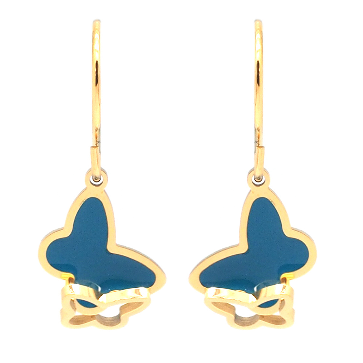 Boucles créateur acier \'Papillon\' turquoise doré - 10x8 mm - [R4458]