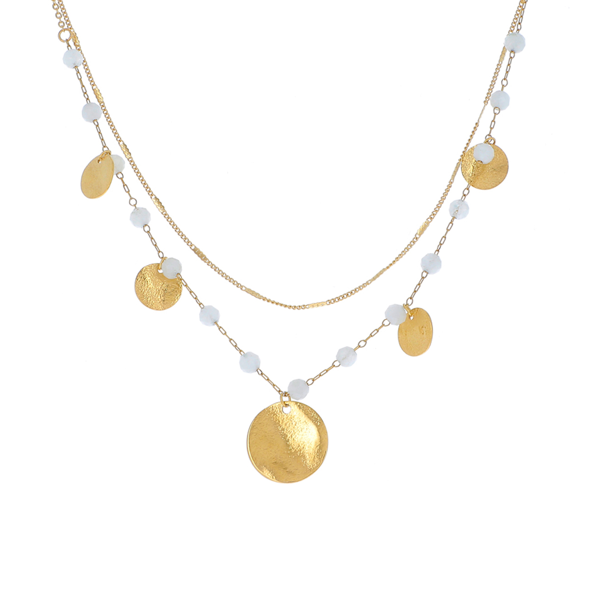 Collier créateur acier \'Cléopatra\' blanc doré - 15 mm (2 rangs) - [R4472]