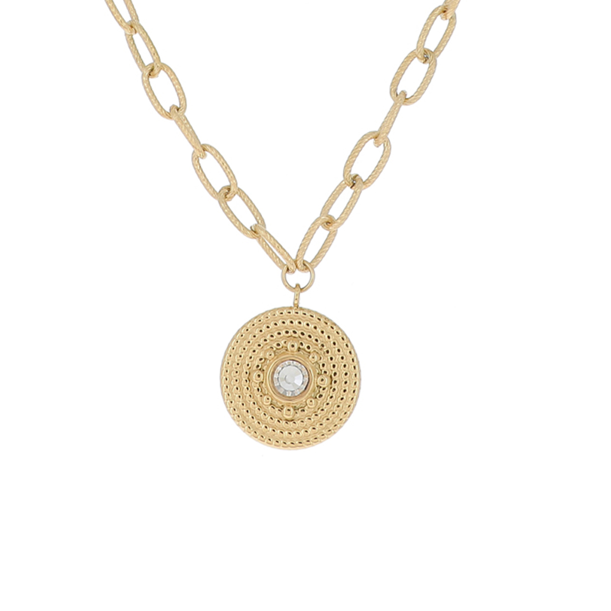 Collier créateur acier \'Cléopatra\' blanc doré - 20 mm - [R4477]
