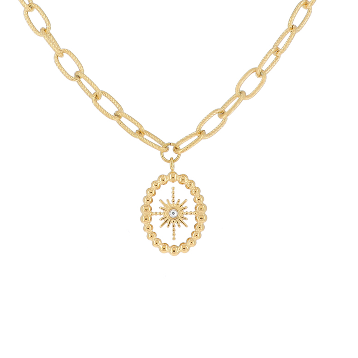 Collier créateur acier \'Cléopatra\' blanc doré - 20x16 mm - [R4479]