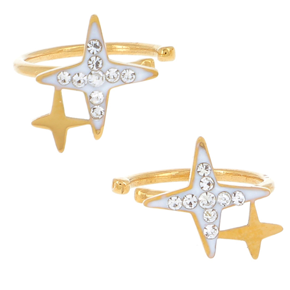 Boucles bagues oreilles acier \'Etoile\' blanc doré - 8 mm - [R4483]