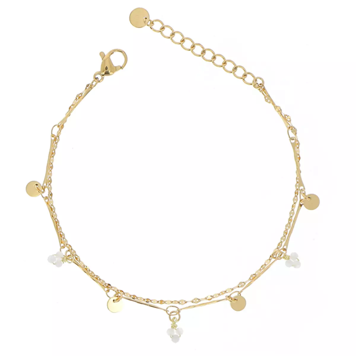 les trésors de lily Bracelet créateur Acier 'Cléopatra' blanc doré perles 2 mm [R4502]