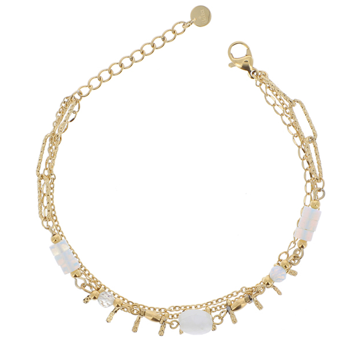 Bracelet créateur Acier \'Cléopatra\' blanc doré - 3 rangs - [R4507]