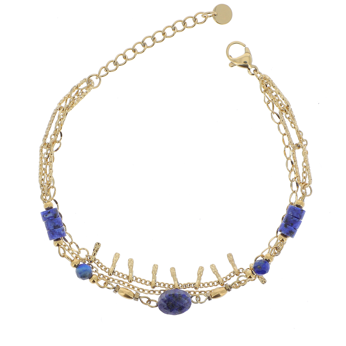 Bracelet créateur Acier \'Cléopatra\' bleu doré - 3 rangs - [R4509]