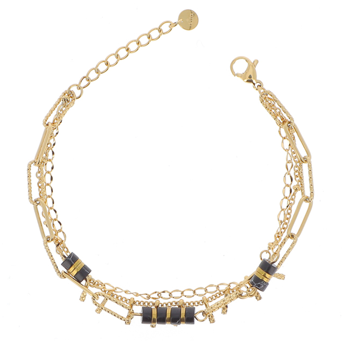 Bracelet créateur Acier \'Cléopatra\' noir doré - 3 rangs - [R4511]