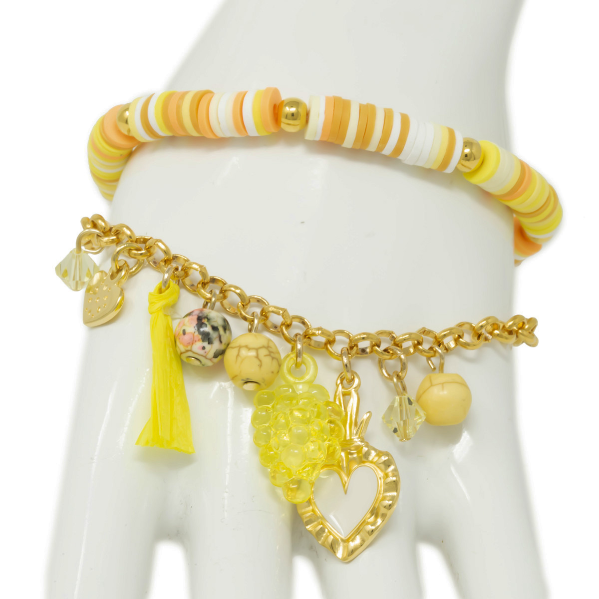 Bracelet artisanal \'Mythique Syracuse\' orange jaune doré - 35 mm (2 rangs) - [R4608]