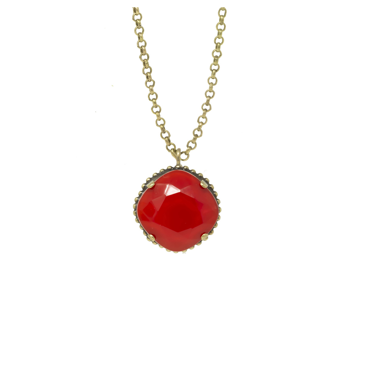 Collier artisanal \'Mythique Syracuse\' rouge doré - 20x20 mm - [R4636]