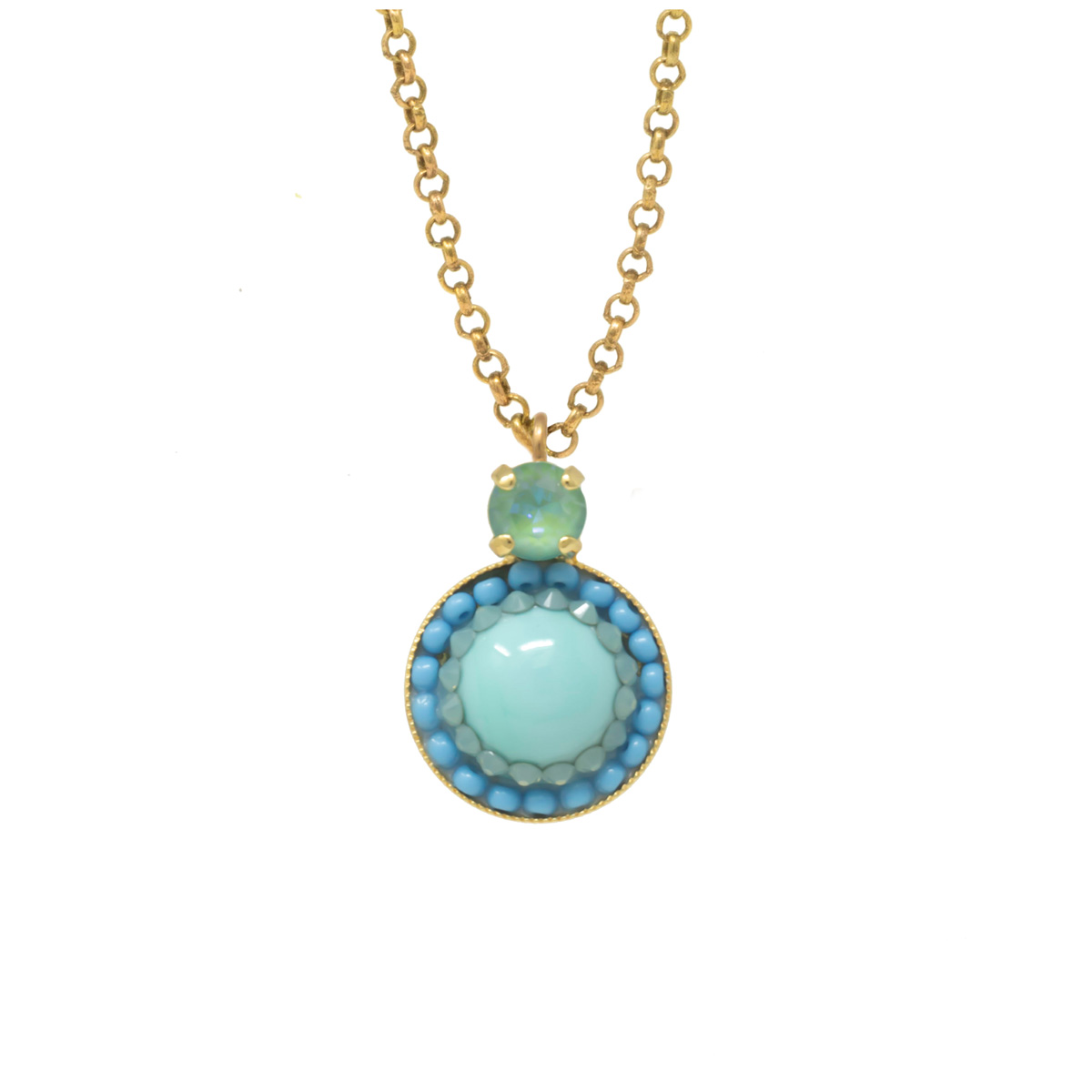 Collier artisanal \'Mythique Syracuse\' turquoise doré - 22x16 mm - [R4653]