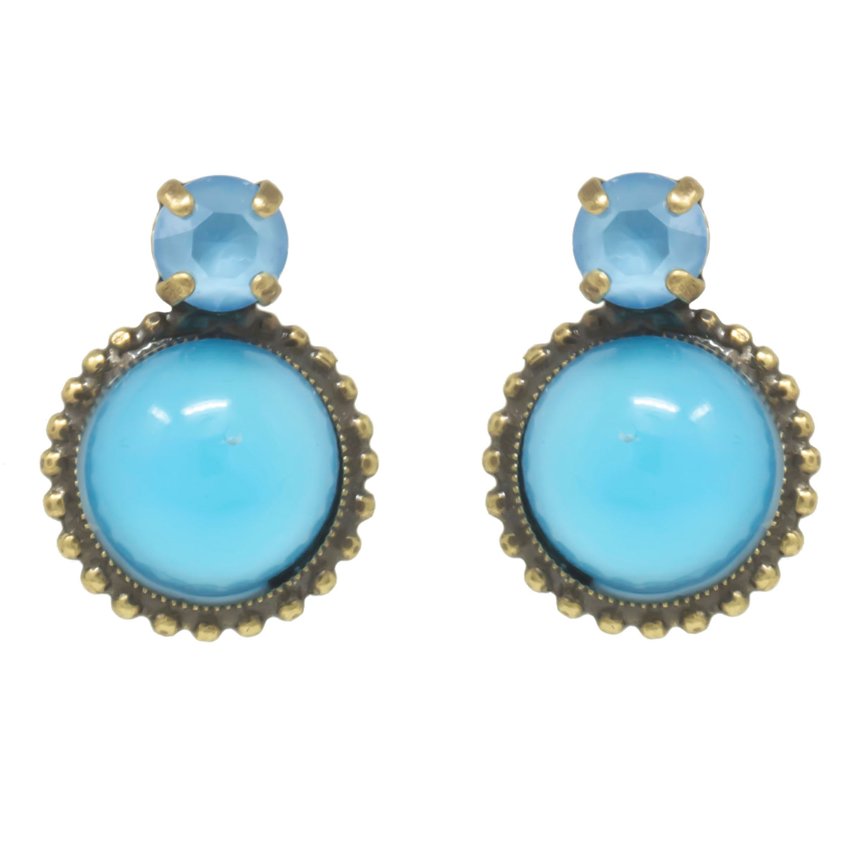 Boucles d\'oreilles artisanales \'Mythique Syracuse\' bleu doré vieilli  - 22x15 mm - [R4687]