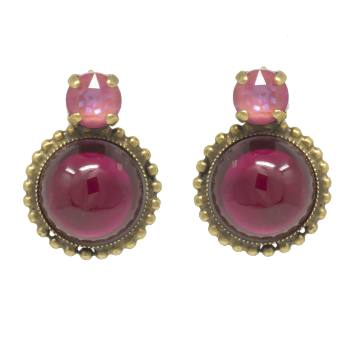 Boucles d\'oreilles artisanales \'Mythique Syracuse\' framboise doré vieilli - 22x15 mm - [R4689]
