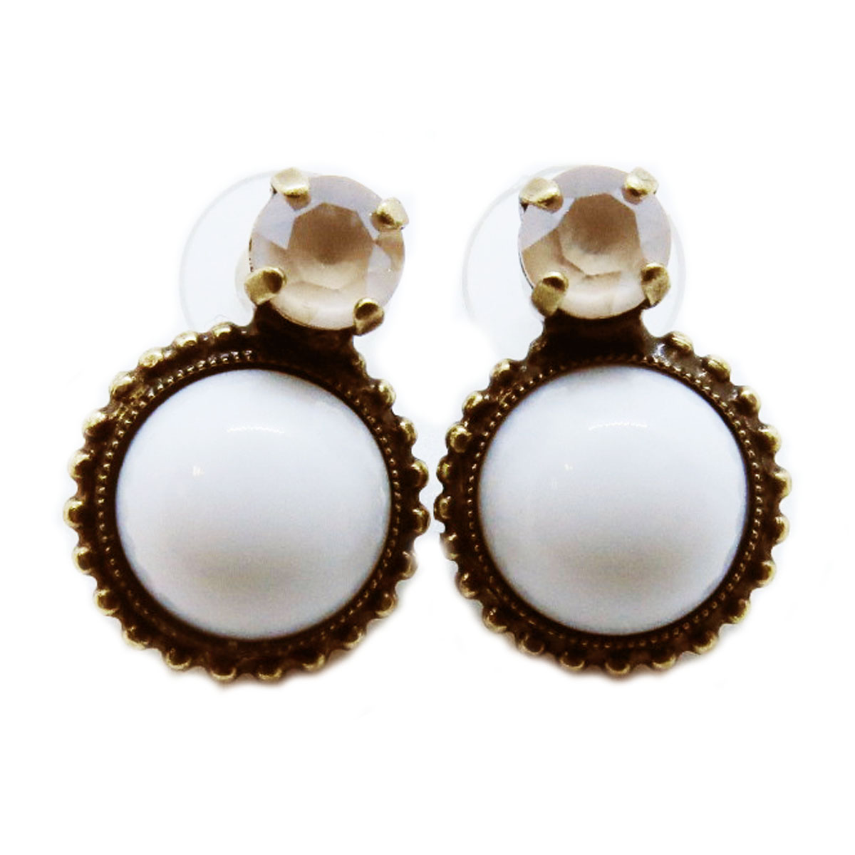 Boucles d\'oreilles artisanales \'Mythique Syracuse\' blanc beige doré vieilli - 22x15 mm - [R4690]