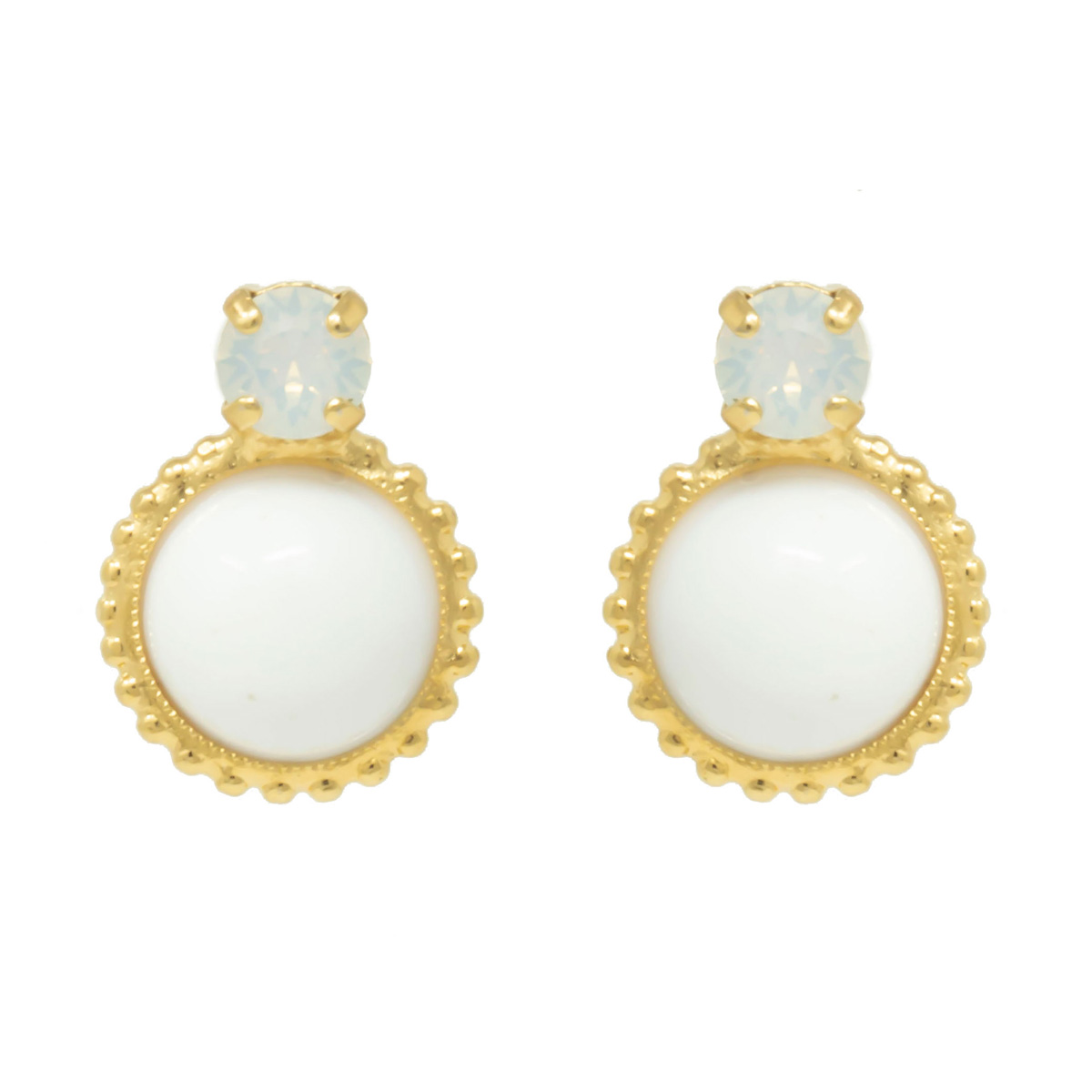 Boucles d\'oreilles artisanales \'Mythique Syracuse\' blanc doré - 22x15 mm - [R4691]