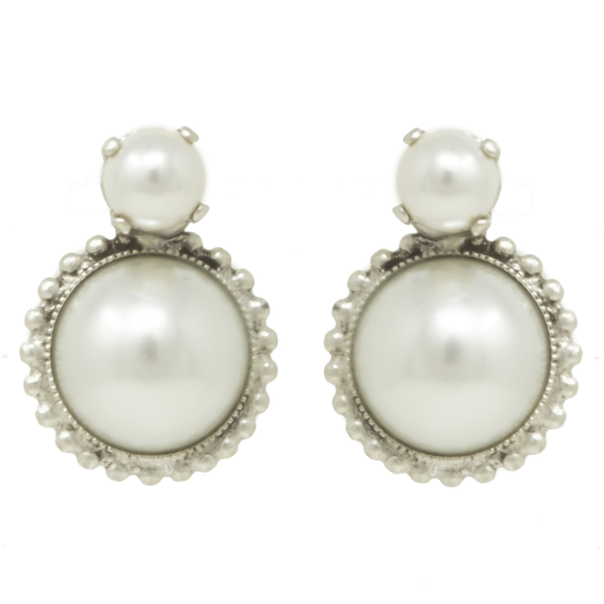 Boucles d\'oreilles artisanales \'Mythique Syracuse\' blanc argenté vieilli - 22x15 mm - [R4692]