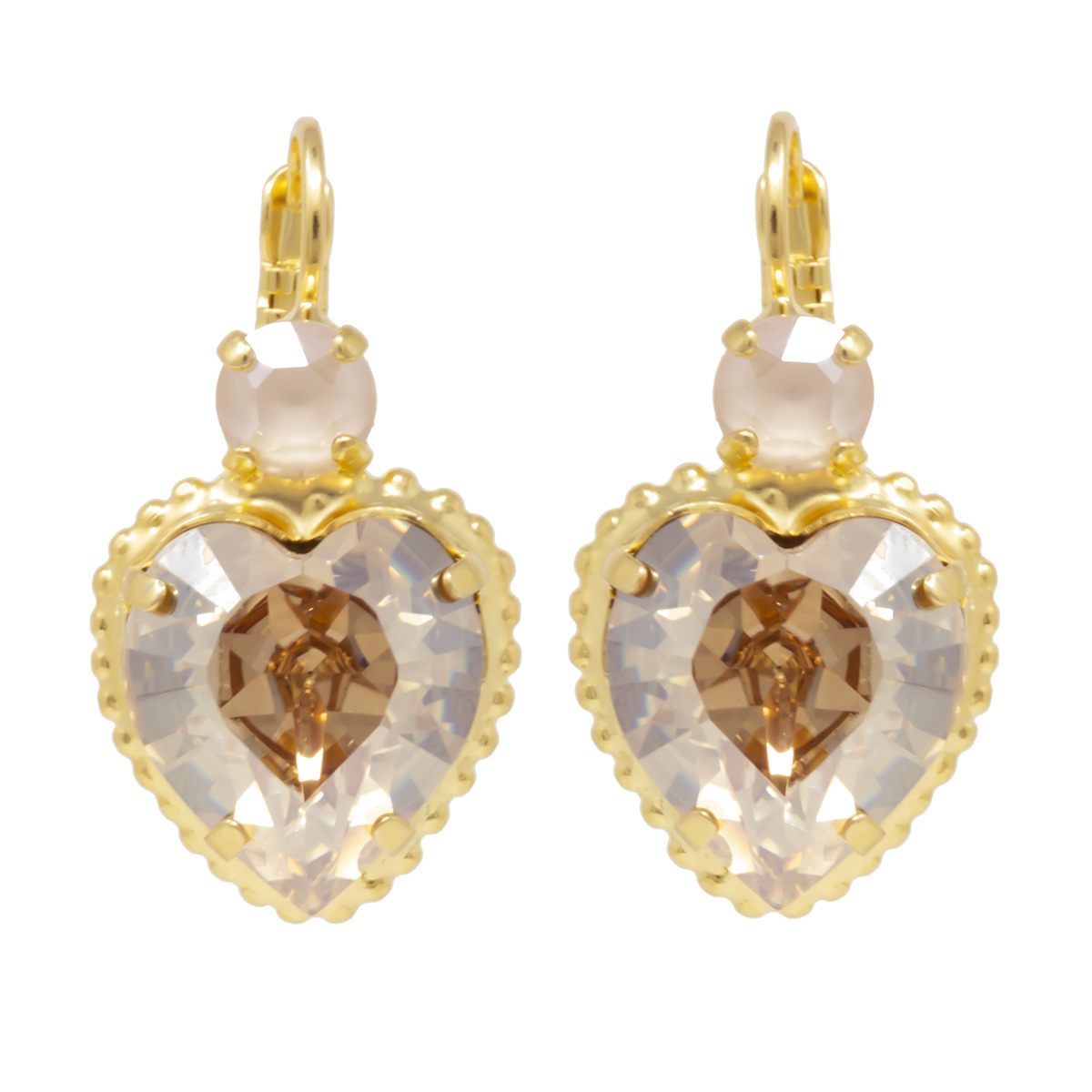 Dormeuses artisanales \'Mythique Syracuse\' champagne beige doré  - 25x15 mm (coeur) - [R4693]