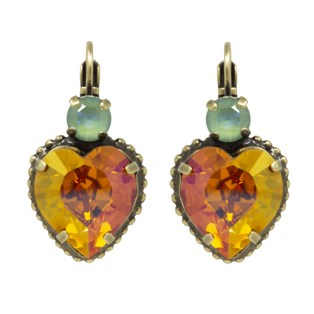 Dormeuses artisanales \'Mythique Syracuse\' orange vert doré  - 25x15 mm (coeur) - [R4696]
