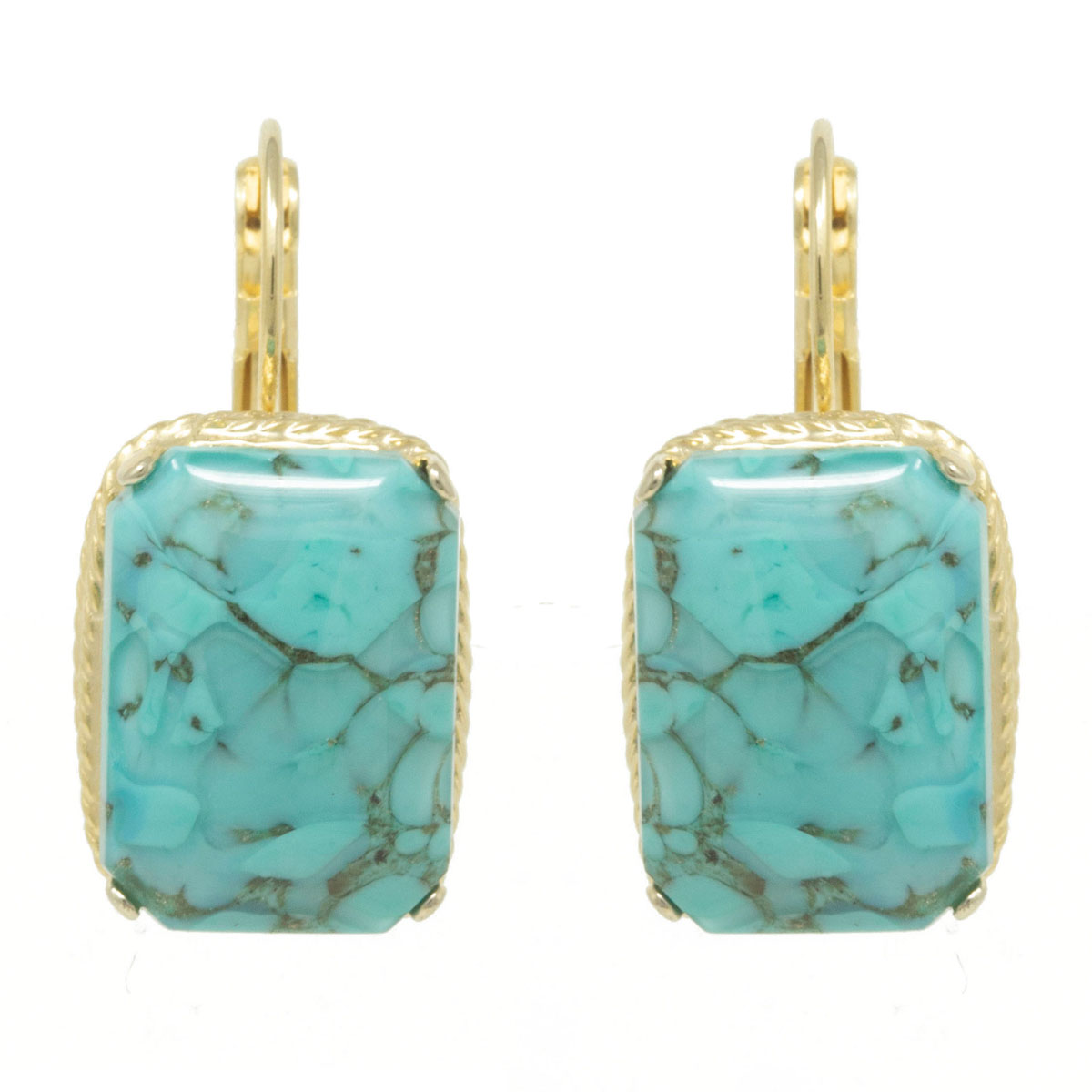 Dormeuses artisanales \'Mythique Syracuse\' turquoise doré  - 20x13 mm - [R4701]