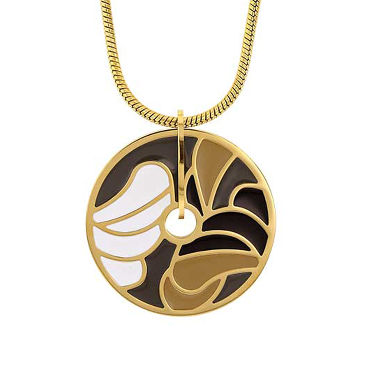 Collier créateur artisanal acier \'Obao\' noir marron doré - 35 mm - [R4927]