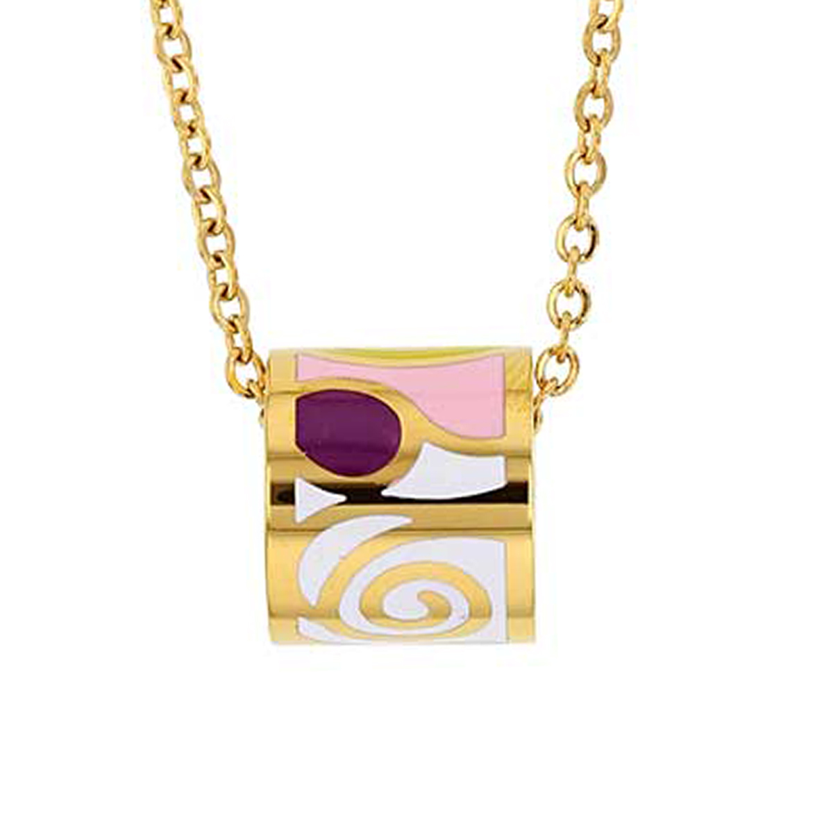 Collier créateur artisanal acier \'Obao\' rose jaune doré - 10x10 mm - [R4931]