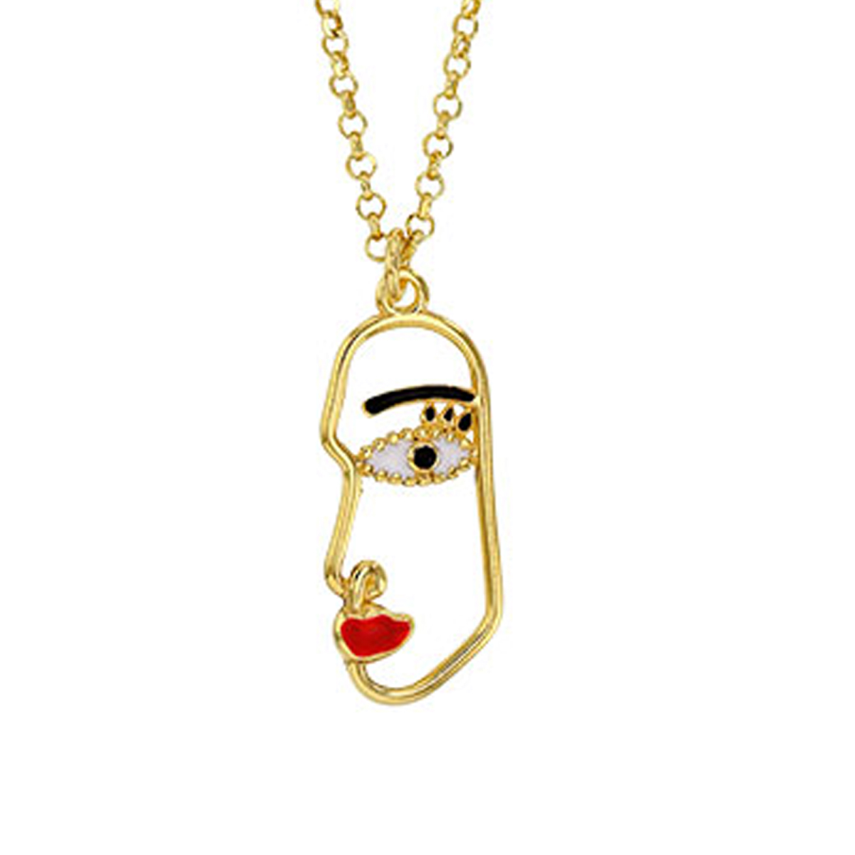 Collier Argent artisanal \'Arty\' rouge doré - 20x10 mm (visage) - [R4941]