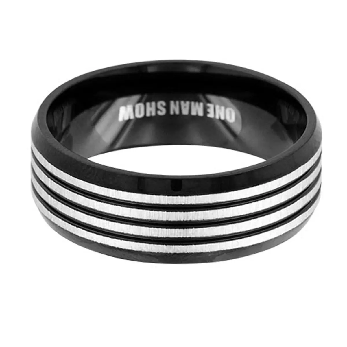 les trésors de lily Bague alliance acier 'Peaceful' noir gris 7 mm [R5136]