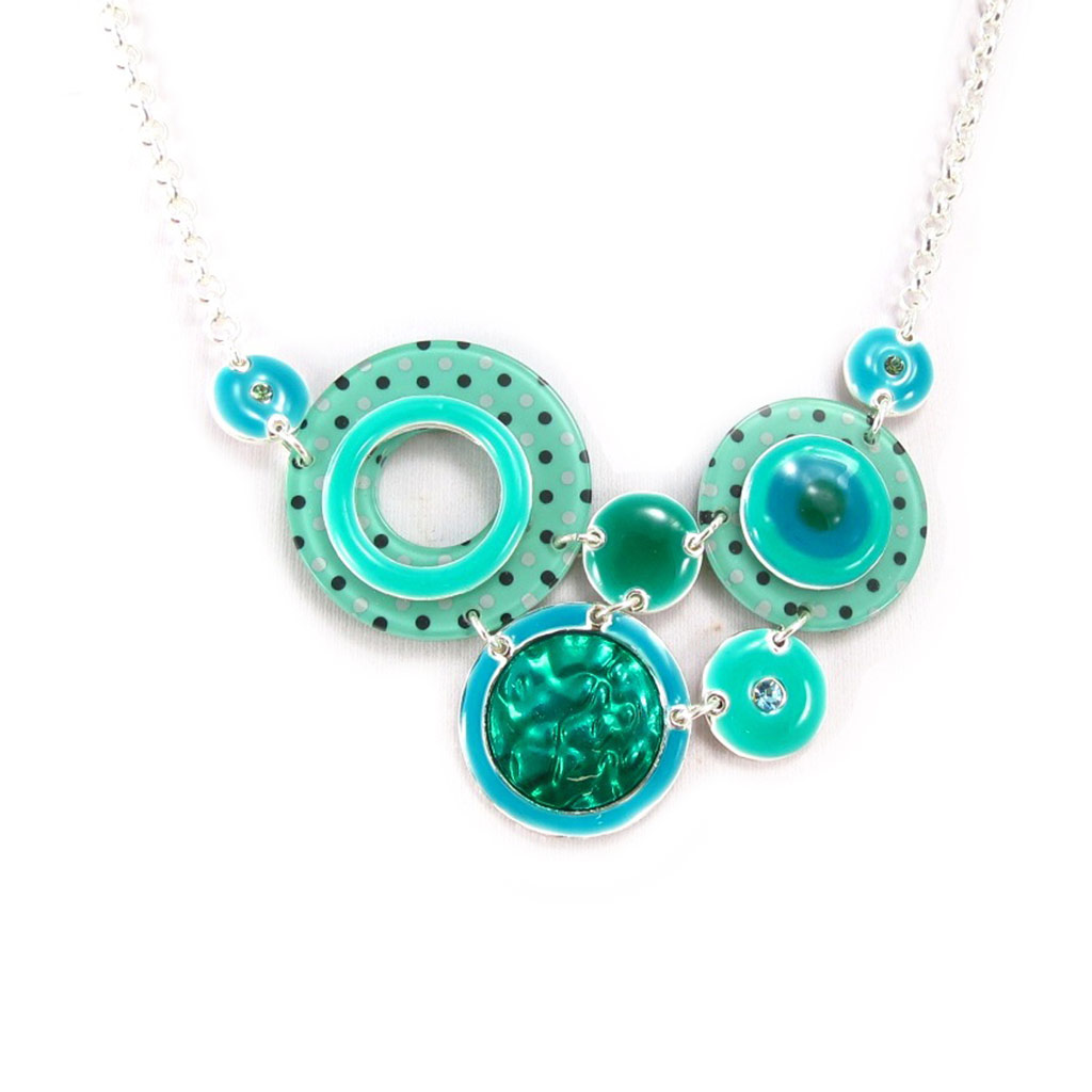 Collier créateur \'Coloriage\' turquoise - 95x50 mm - [R5241]