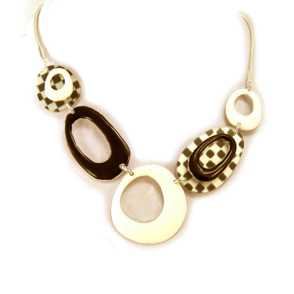 Collier créateur \'Coloriage\' noir beige - 145x40 mm - [R5243]