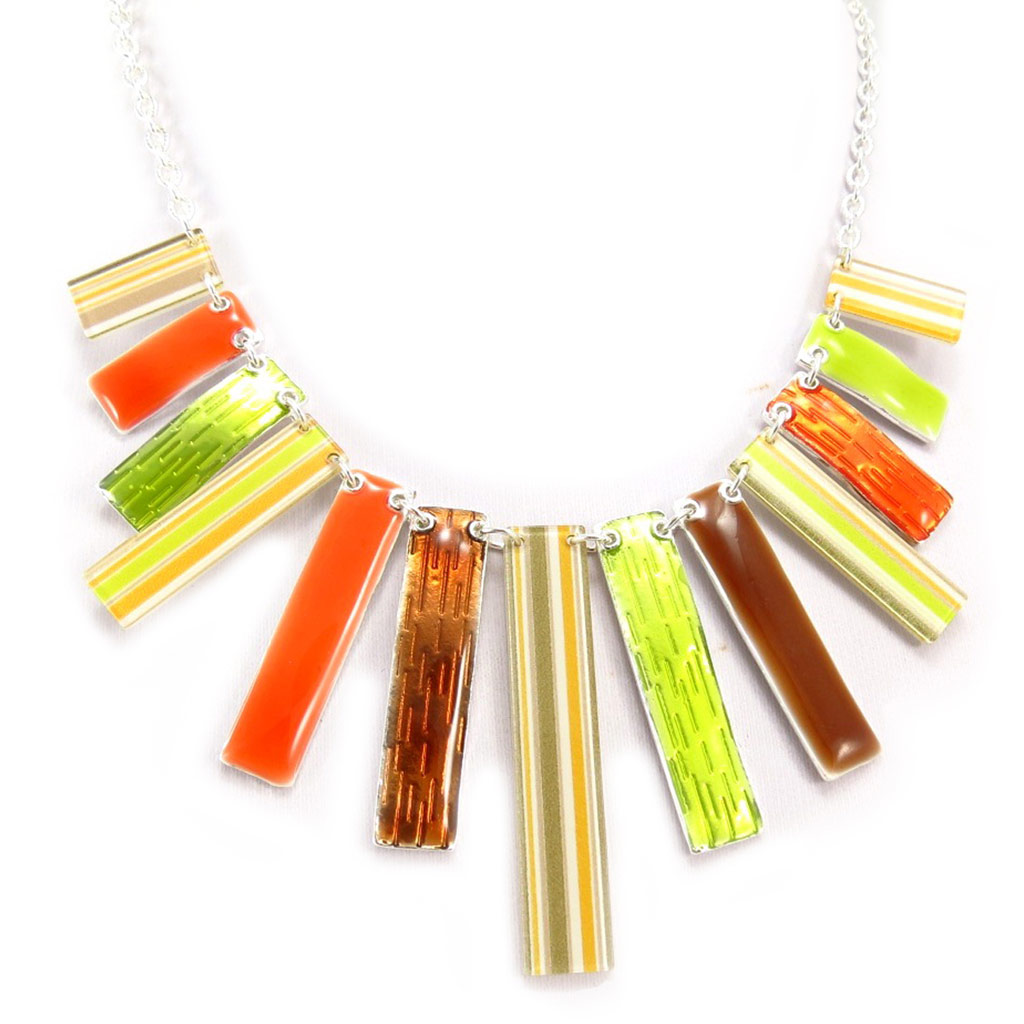 Collier créateur \'Coloriage\' orange marron vert - 13x5 cm - [R5245]