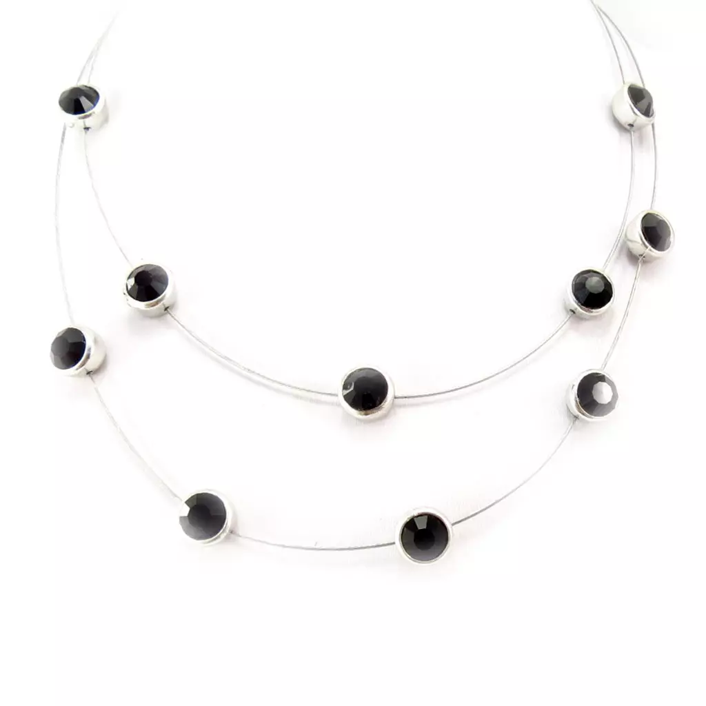 les trésors de lily Collier 'Sissi' noir 2 rangs 8 mm [R5261]