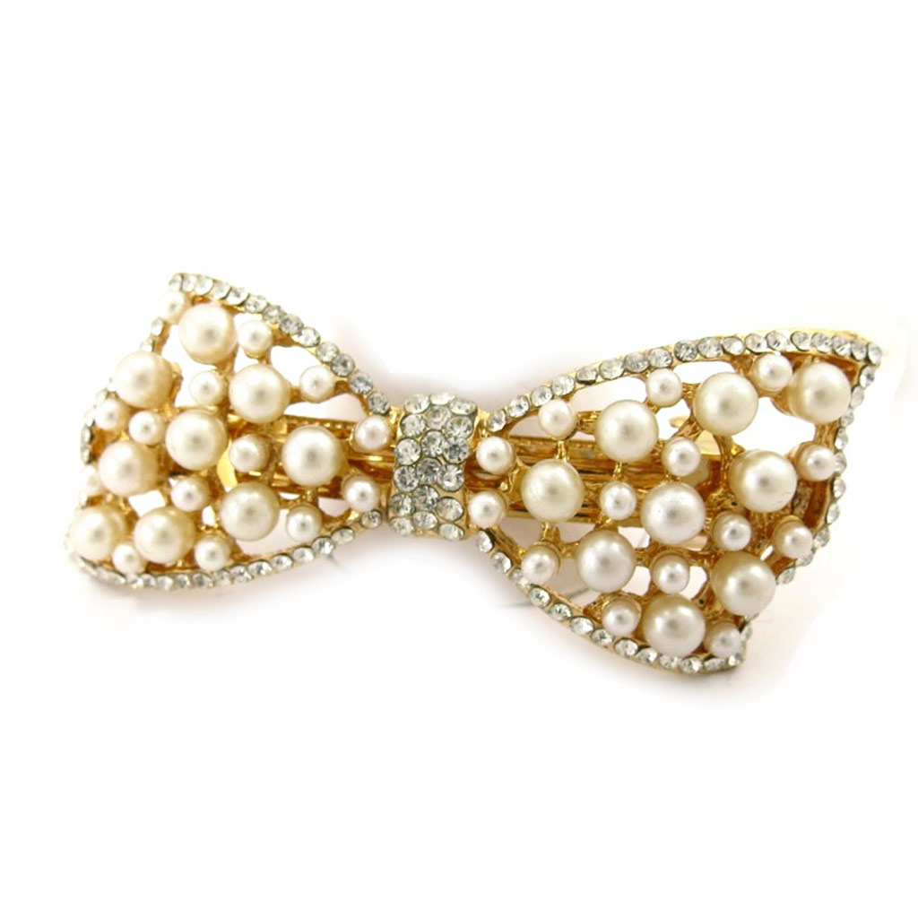 Barrette créateur \'Sissi\' blanc argenté - 75x30 mm - [R5339]