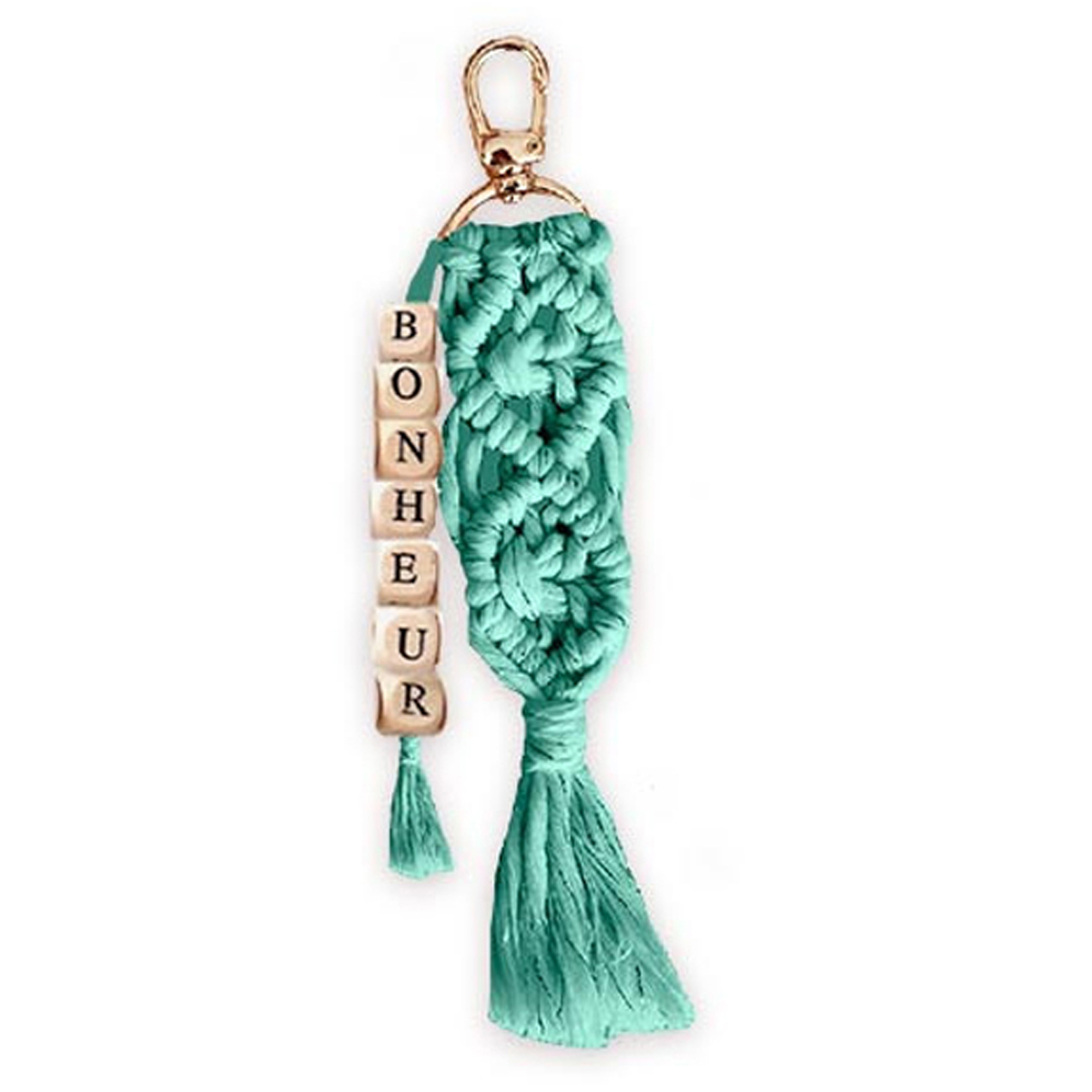 Porte-clés / bijoux de sac \'Macramé\' vert (bonheur) - 19x8 cm - [R5842]