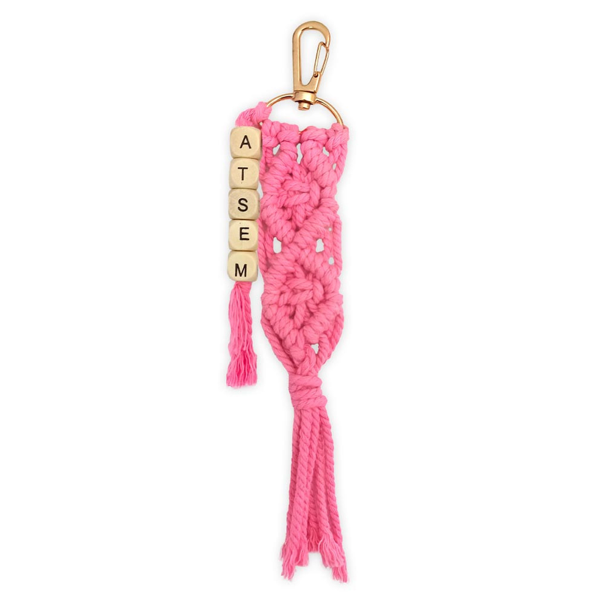 Porte-clés / bijoux de sac \'Macramé\' rose (Atsem) - 19x8 cm - [R5848]