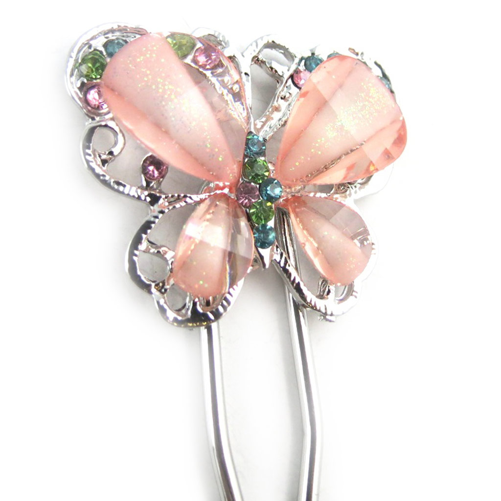 Picot chignon créateur \'Papillons\' rose argenté - 115x35 mm - [R5912]