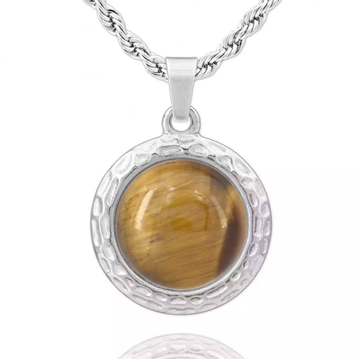 les trésors de lily Collier acier artisanal 'Mineralia' oeil de tigre argenté 21 mm [R5946]