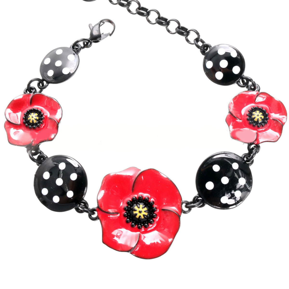Bracelet créateur \'Lilipoupettes\' (coquelicots) rouge noir - 25 mm - [R6068]