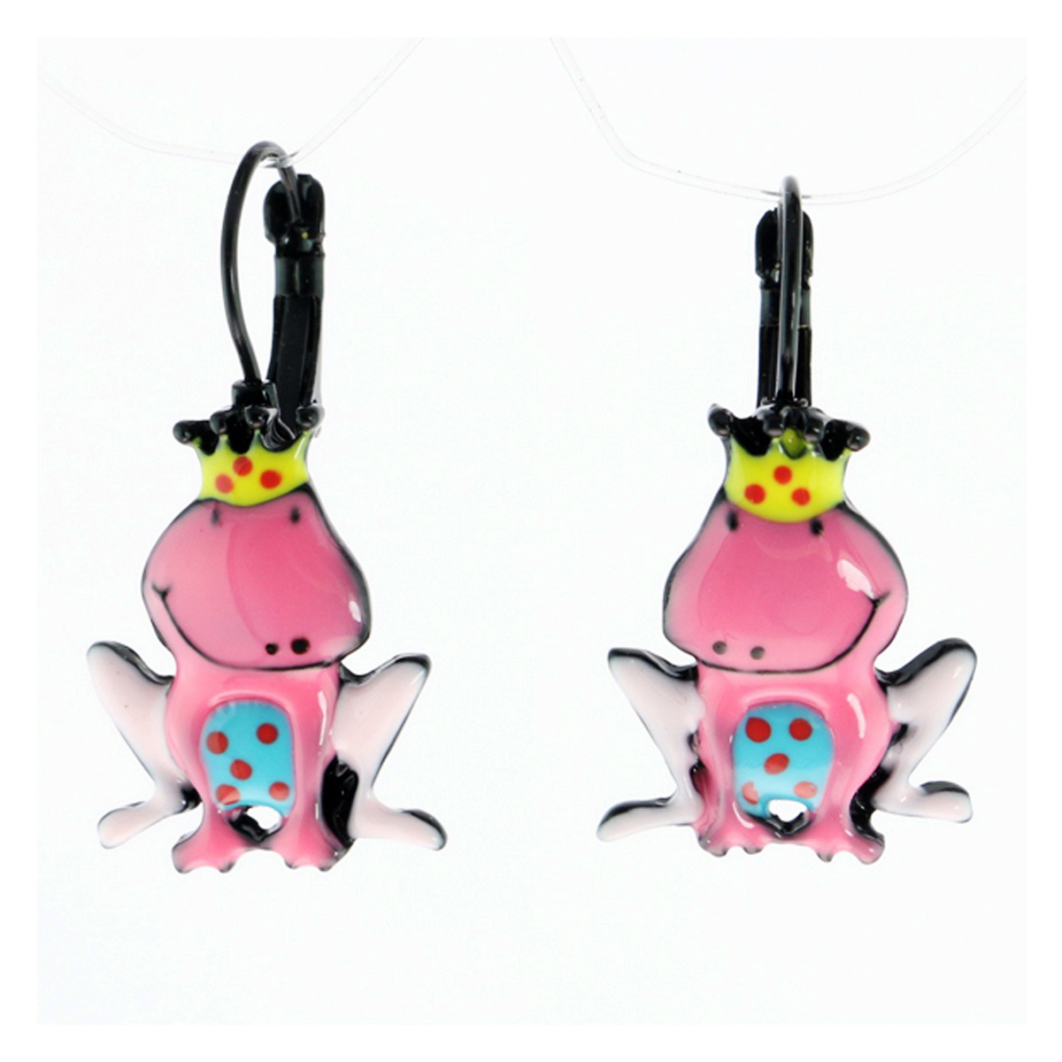 Dormeuses créateur \'Lilipoupettes\' (grenouille) rose - 20x18 mm - [R6091]