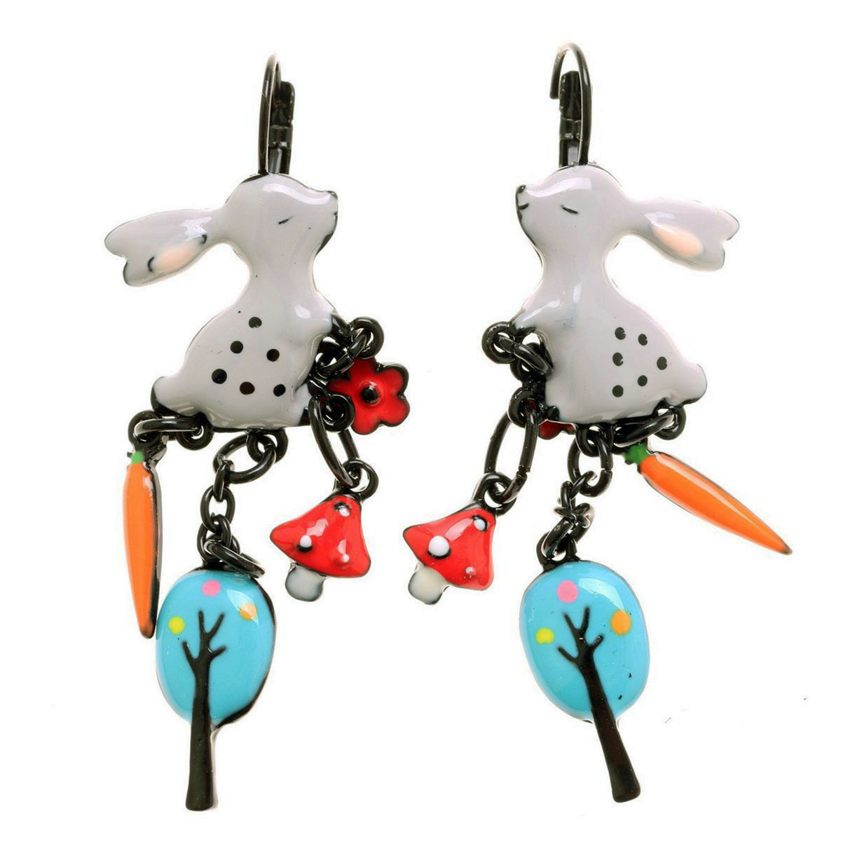 Dormeuses créateur \'Lilipoupettes\' (lapin) multicolore  - 55x20 mm - [R6176]