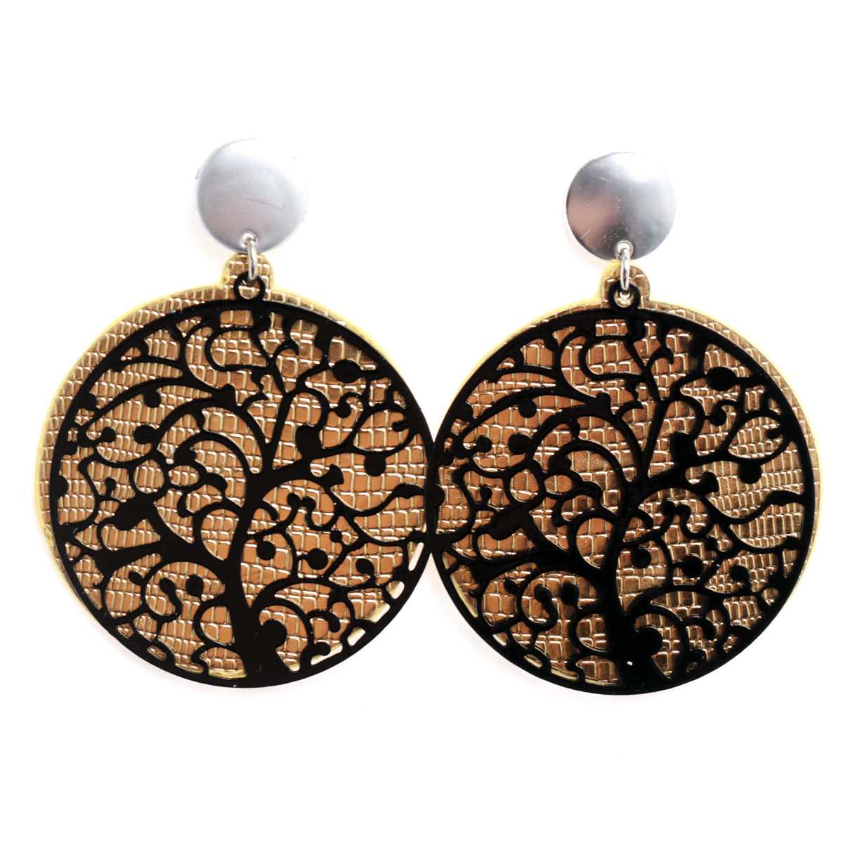 Boucles d\'oreilles créateur \'Cléopatra\' (arbre de vie) noir doré - 80x50 mm - [R6317]