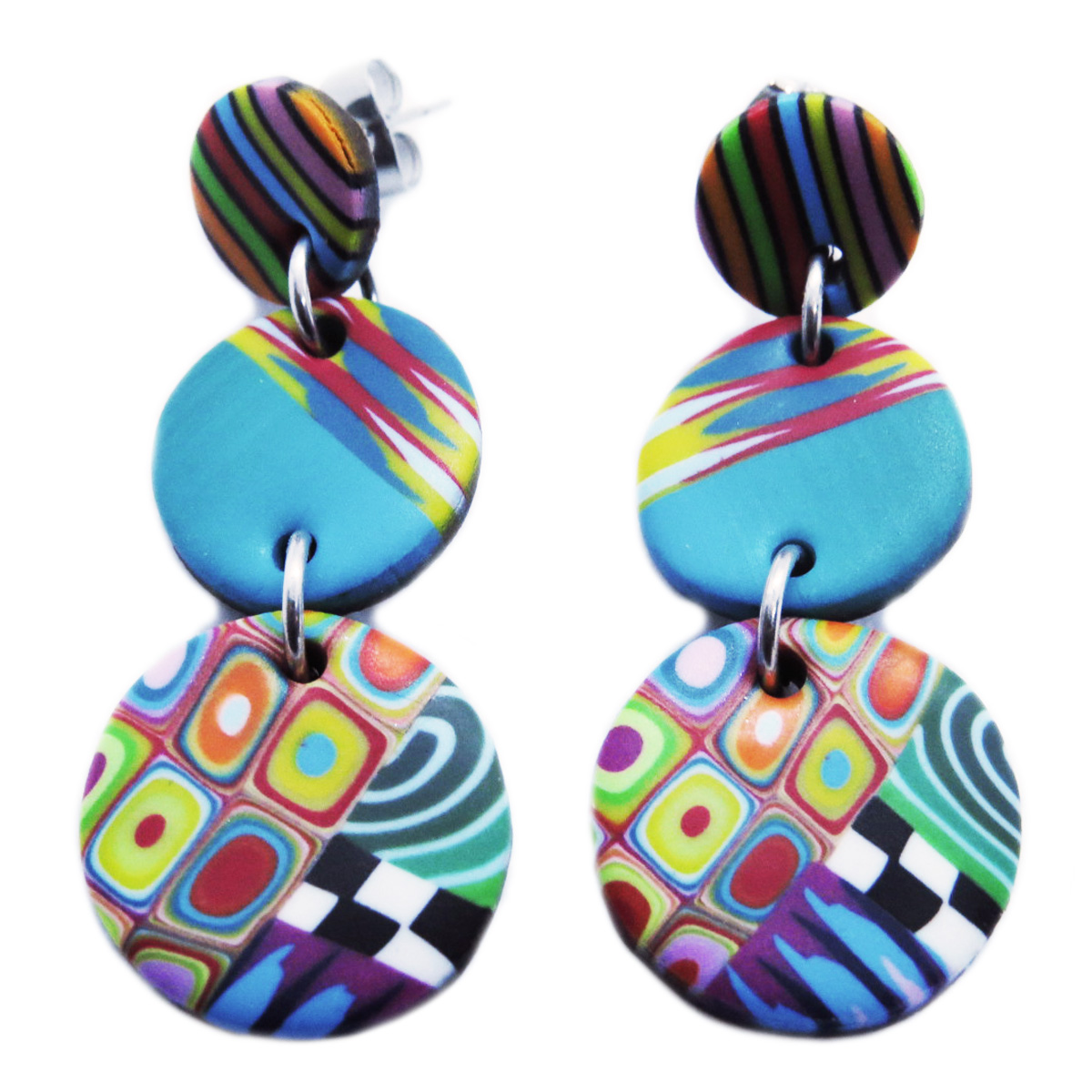 Boucles d\'oreilles artisanales \'Colombine & Arlequin\' multicolore - 47x18 mm - [R6419]
