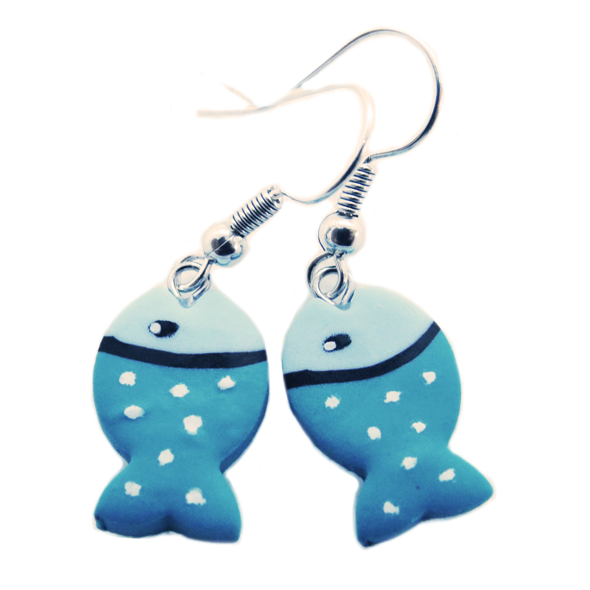 Boucles d\'oreilles artisanales \'Colombine & Arlequin\' turquoise (poissons) - 16x11 mm - [R6446]