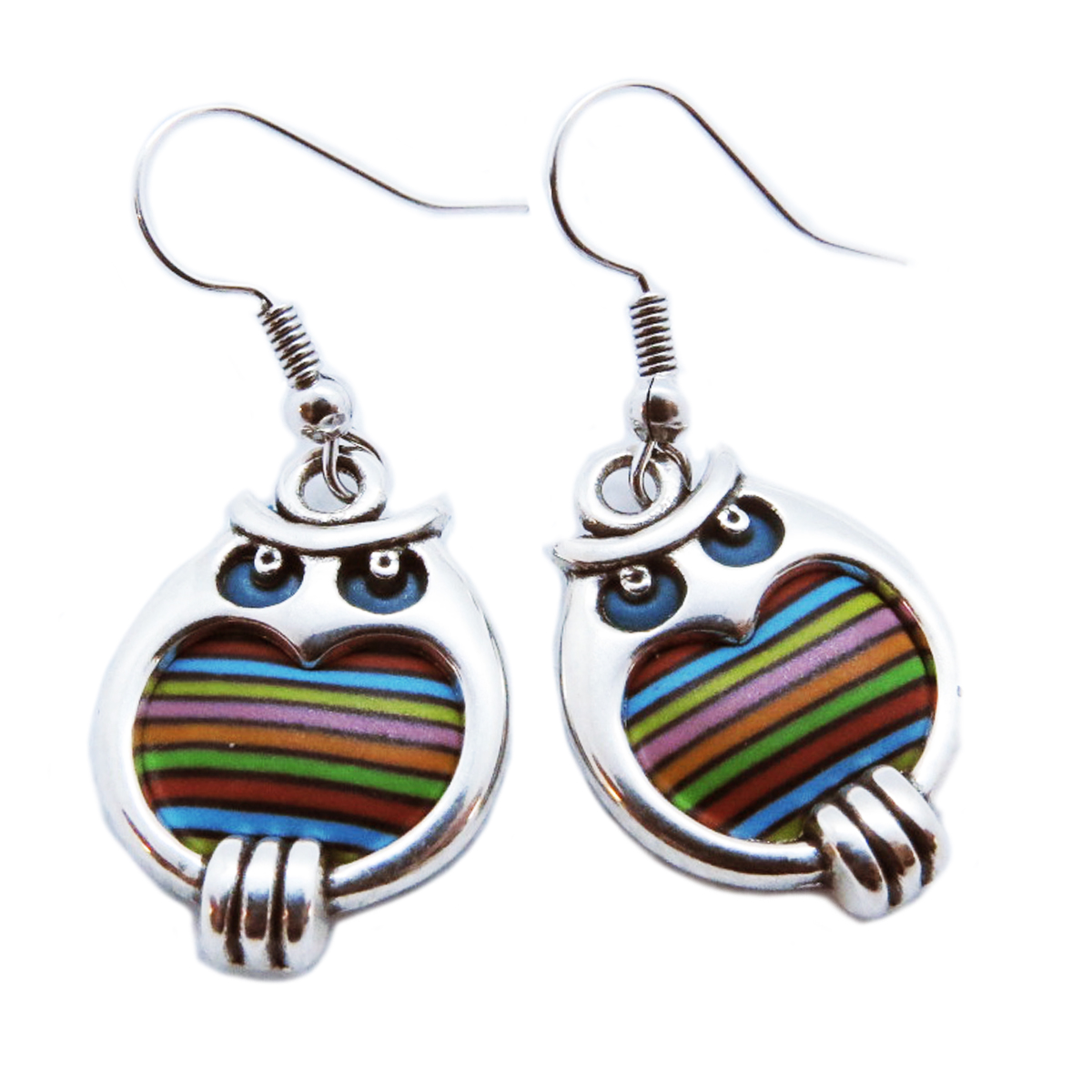 Boucles d\'oreilles artisanales \'Colombine & Arlequin\' multicolore - 20x16 mm (hibou) - [R6506]