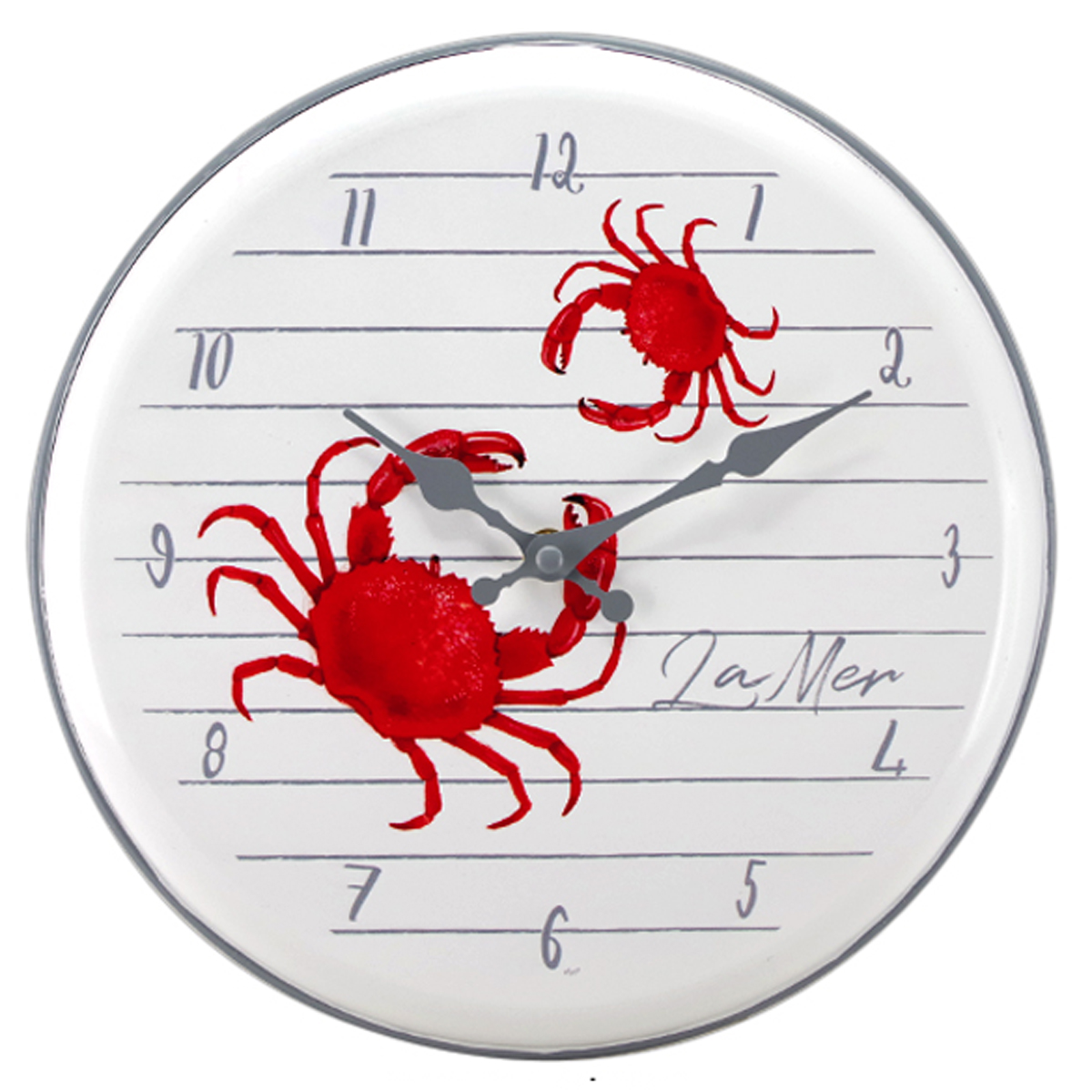 Horloge Murale métal \'La Mer\' rouge blanc (crabe) - 28 cm - [R6610]